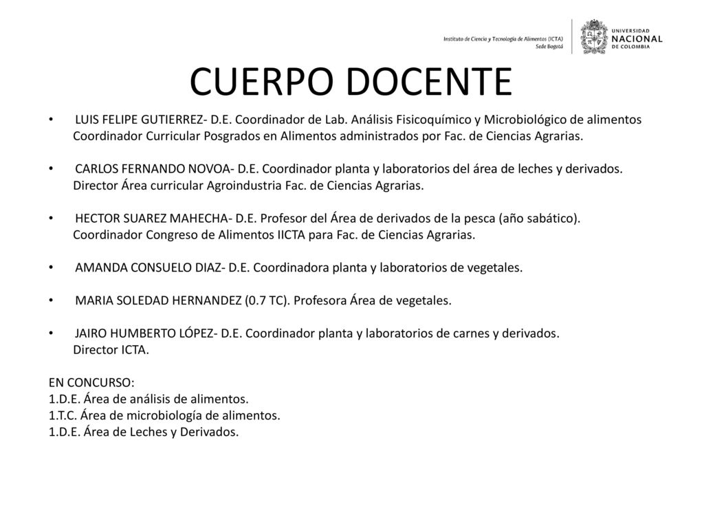 CUERPO DOCENTE LUIS FELIPE GUTIERREZ- D.E. Coordinador de Lab. Análisis Fisicoquímico y Microbiológico de alimentos.