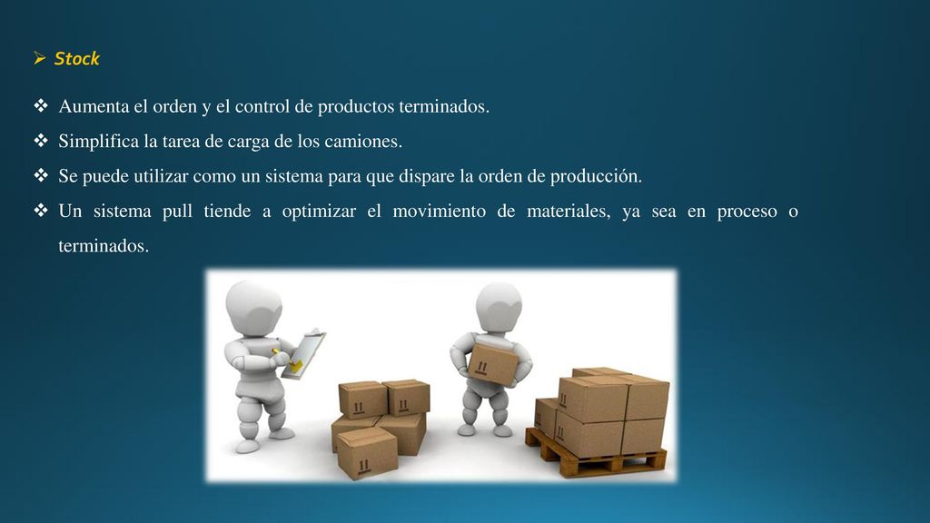 Stock Aumenta el orden y el control de productos terminados. Simplifica la tarea de carga de los camiones.