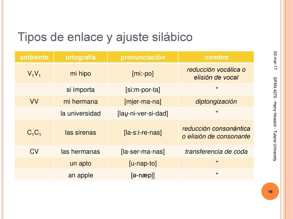 Tipos de enlace y ajuste silábico