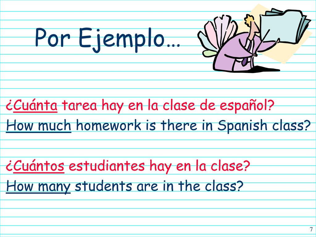Por Ejemplo… ¿Cuánta tarea hay en la clase de español