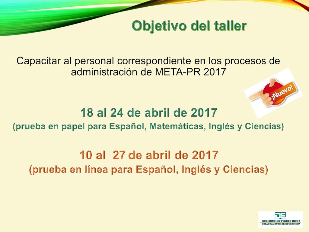 Objetivo del taller 18 al 24 de abril de 2017