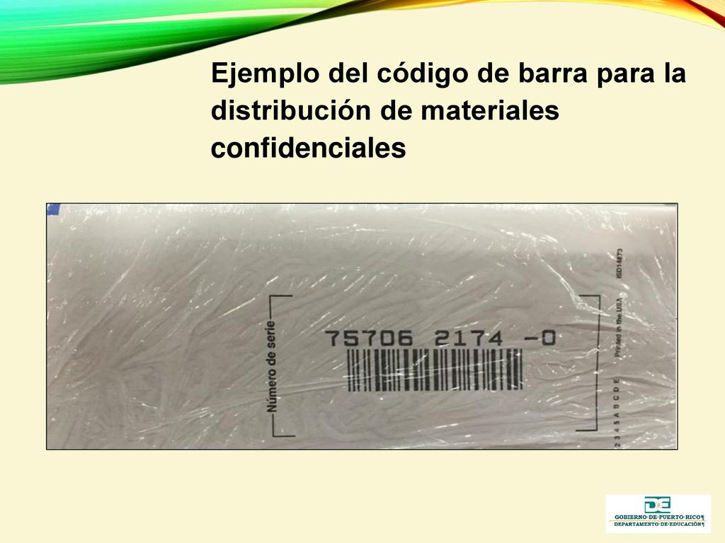 Ejemplo del código de barra para la distribución de materiales confidenciales
