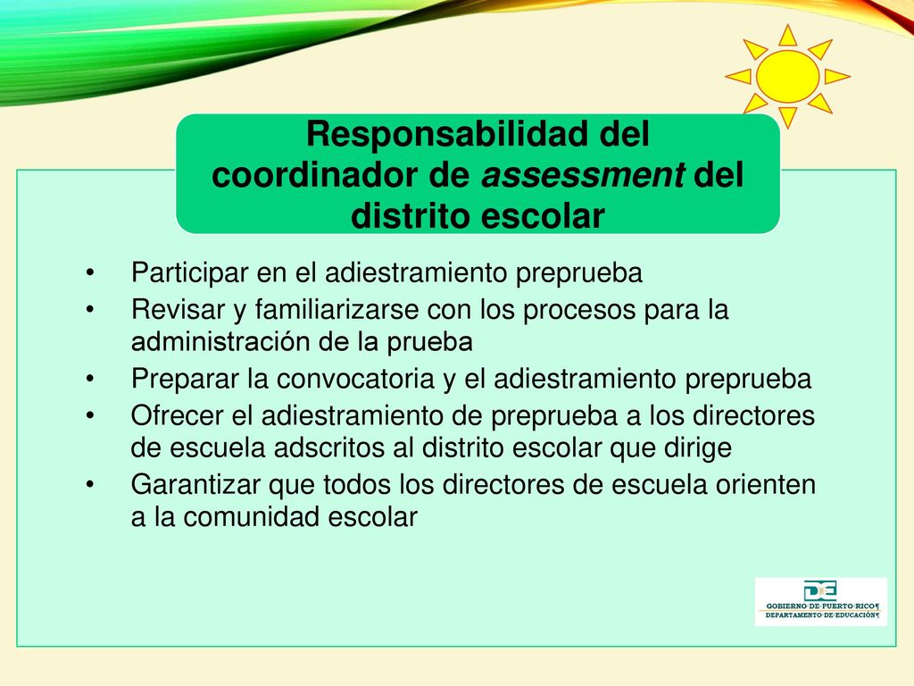 Responsabilidad del coordinador de assessment del distrito escolar