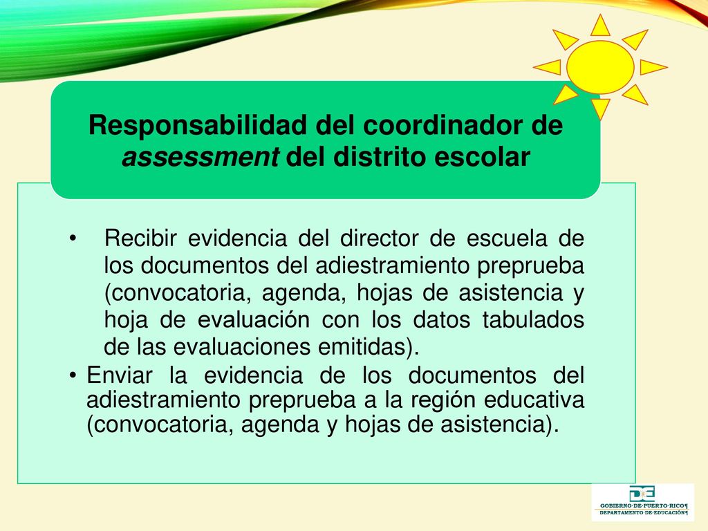 Responsabilidad del coordinador de assessment del distrito escolar
