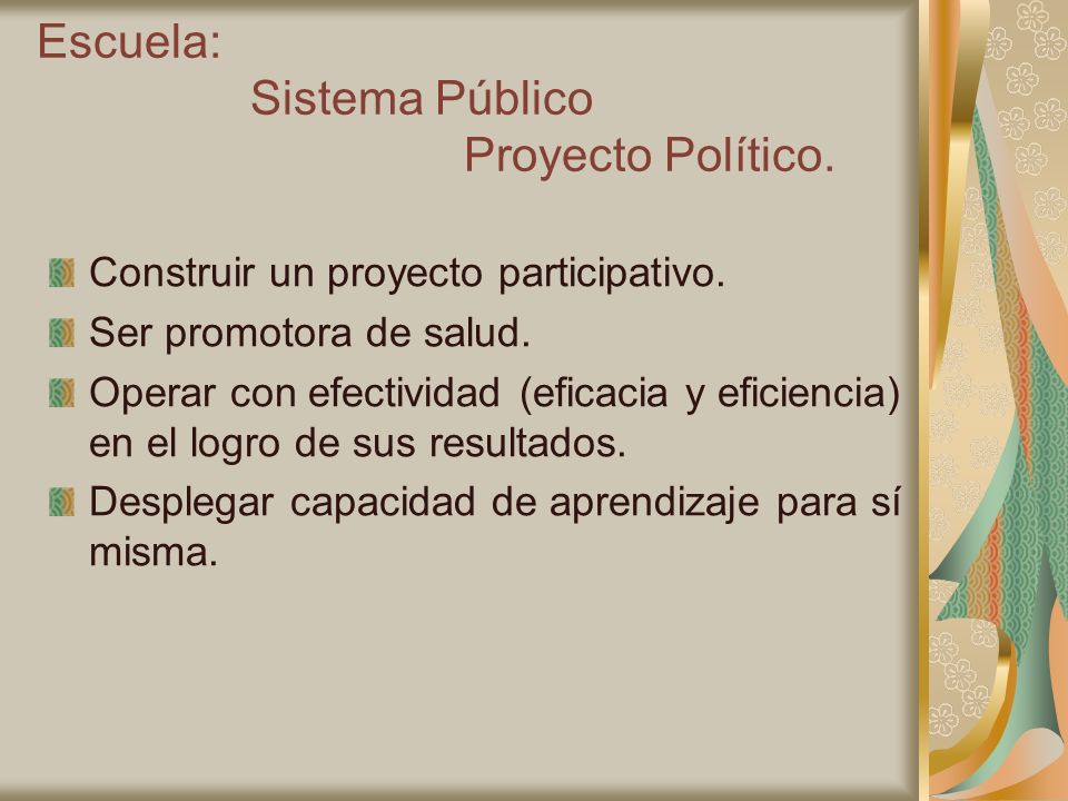 Escuela: Sistema Público Proyecto Político.
