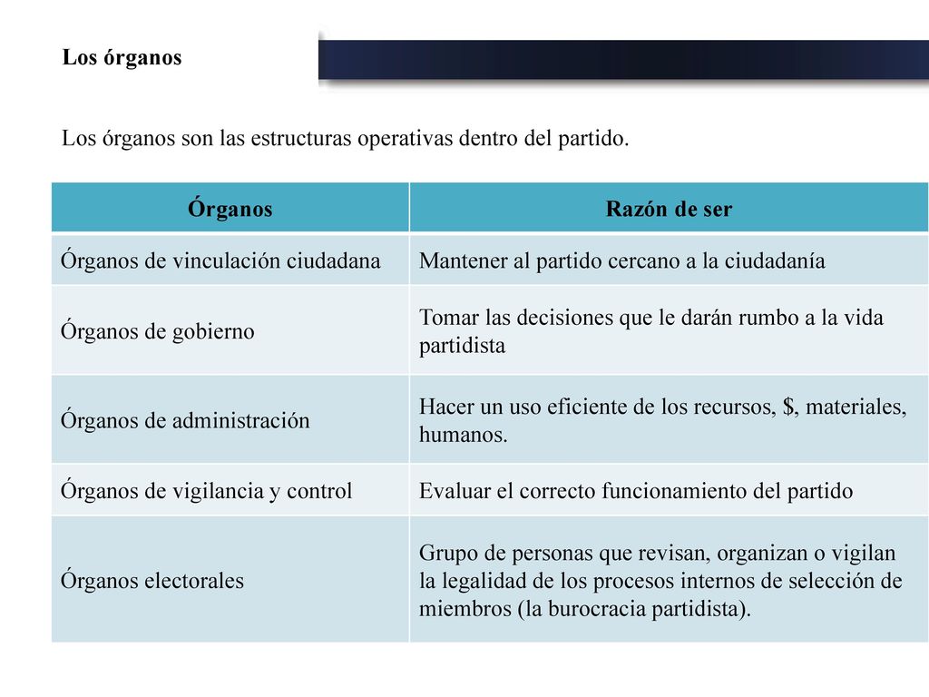 Los órganos Los órganos son las estructuras operativas dentro del partido. Órganos. Razón de ser.