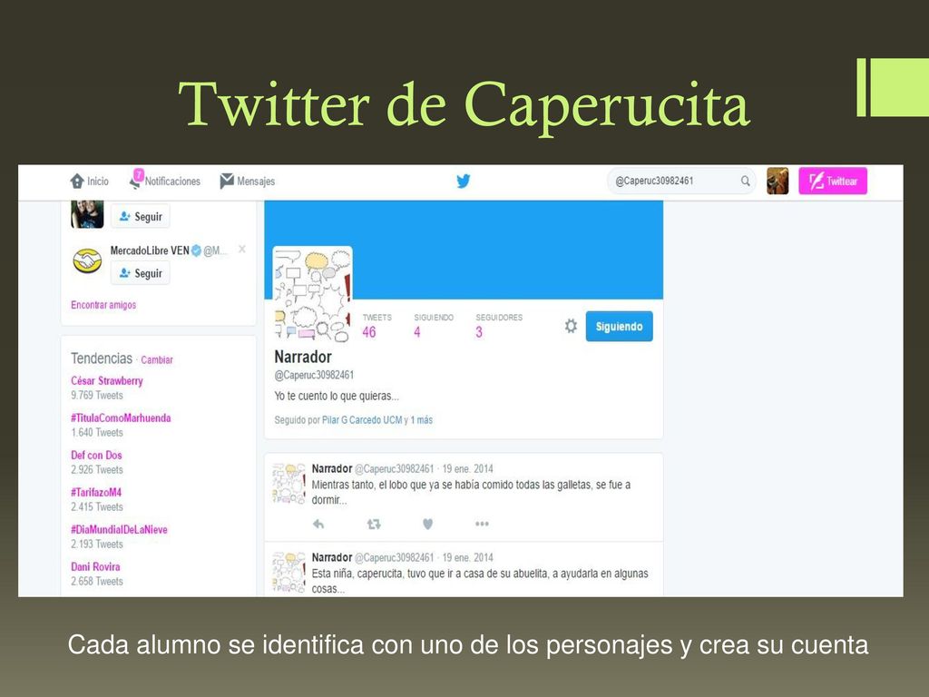 Twitter de Caperucita Cada alumno se identifica con uno de los personajes y crea su cuenta