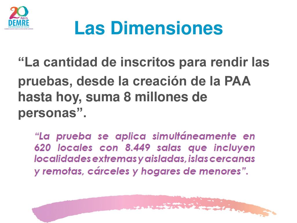 Las Dimensiones La cantidad de inscritos para rendir las pruebas, desde la creación de la PAA hasta hoy, suma 8 millones de personas .