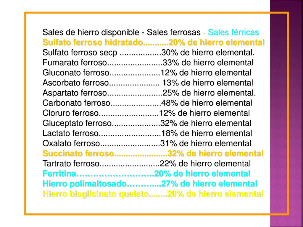 Sales de hierro disponible - Sales ferrosas - Sales férricas