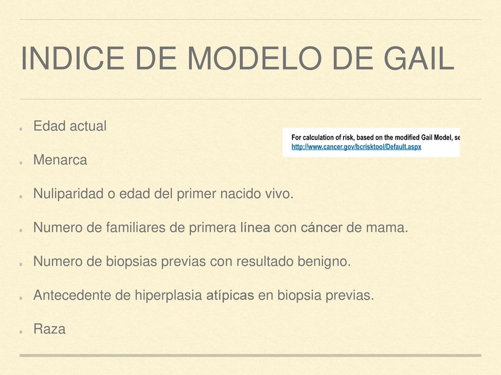 Modelo de Gail Cálculo en mujeres de riesgo personal de cáncer de mama