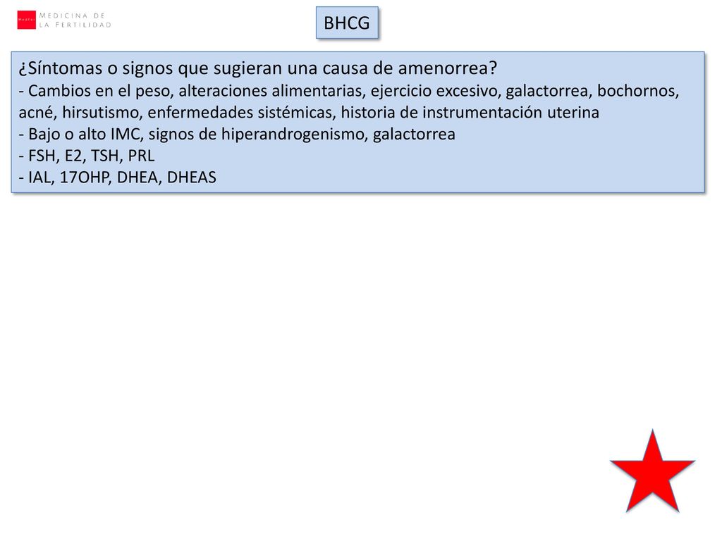 ¿Síntomas o signos que sugieran una causa de amenorrea