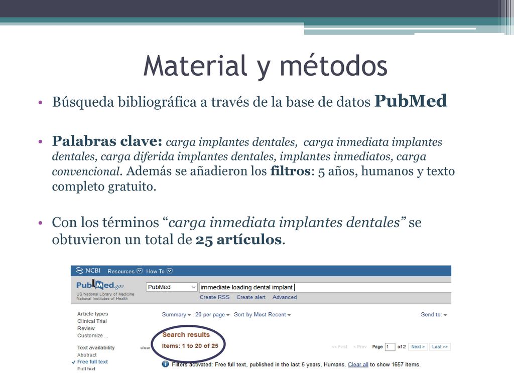 Material y métodos Búsqueda bibliográfica a través de la base de datos PubMed.