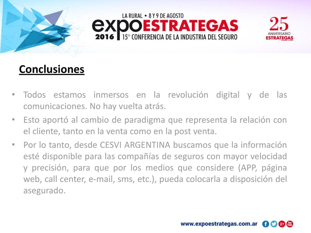 Conclusiones Todos estamos inmersos en la revolución digital y de las comunicaciones. No hay vuelta atrás.