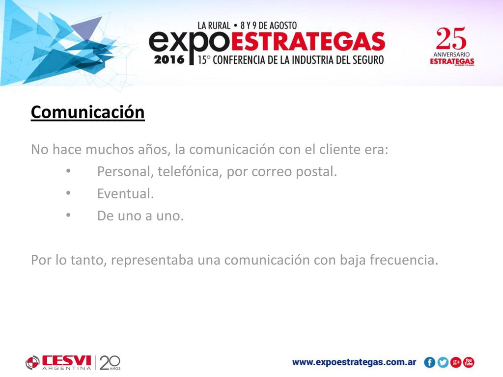 Comunicación No hace muchos años, la comunicación con el cliente era: