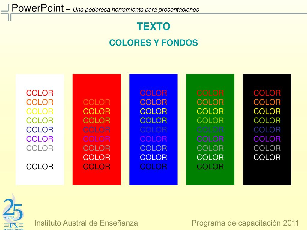 TEXTO COLORES Y FONDOS COLOR COLOR COLOR COLOR COLOR