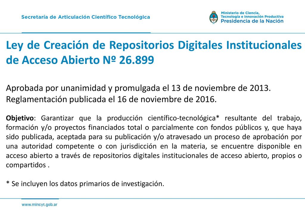 Ley de Creación de Repositorios Digitales Institucionales de Acceso Abierto Nº