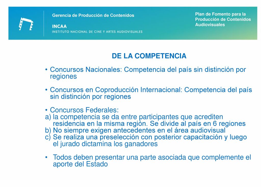 Concursos Nacionales: Competencia del país sin distinción por regiones
