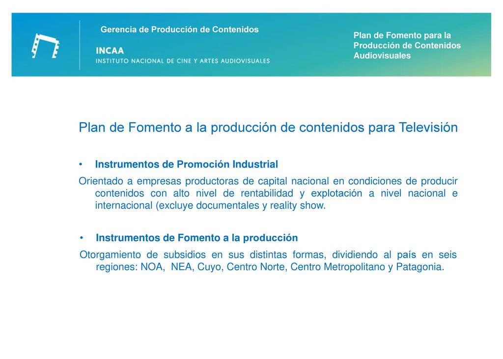 Plan de Fomento a la producción de contenidos para Televisión