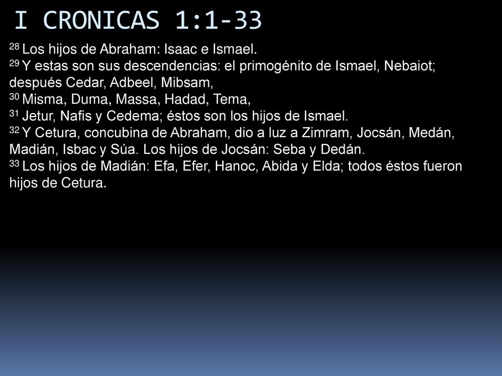I CRONICAS 1: Los hijos de Abraham: Isaac e Ismael.