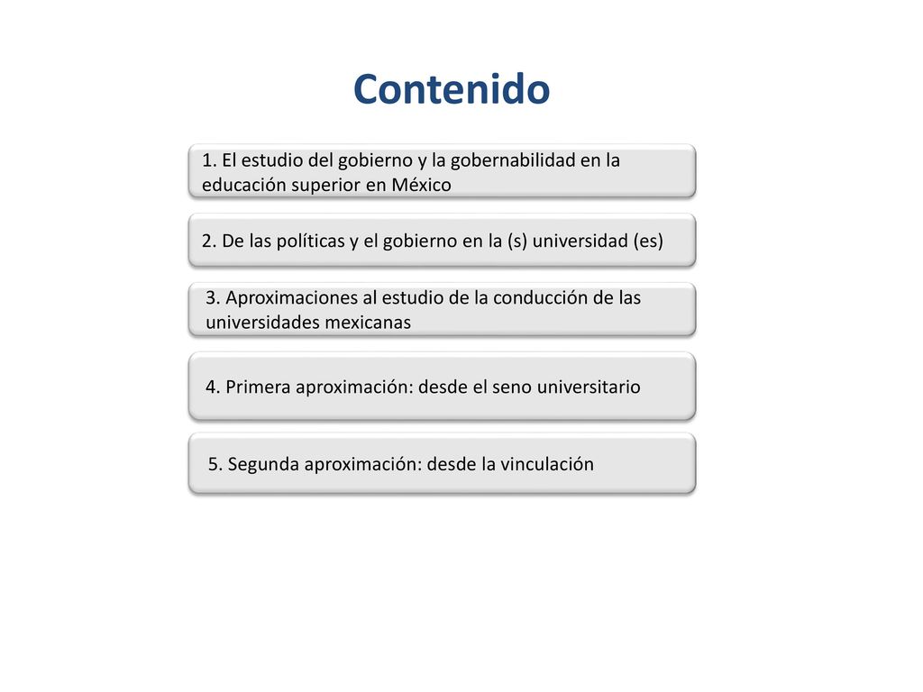 Contenido 1. El estudio del gobierno y la gobernabilidad en la educación superior en México.