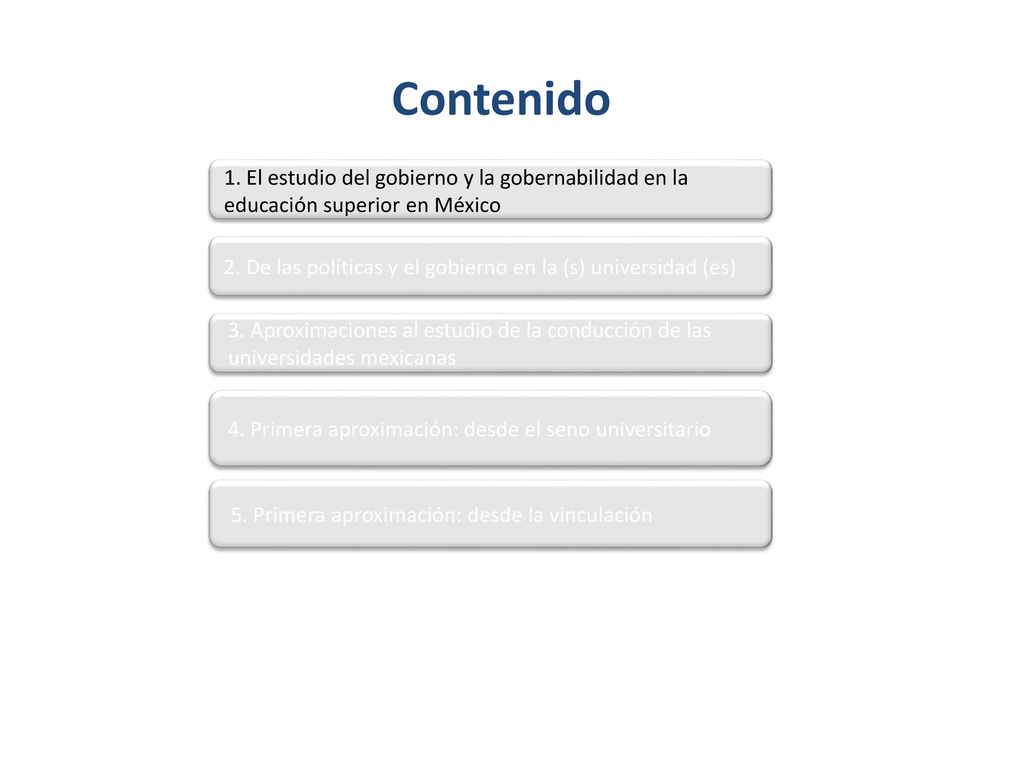 Contenido 1. El estudio del gobierno y la gobernabilidad en la educación superior en México.