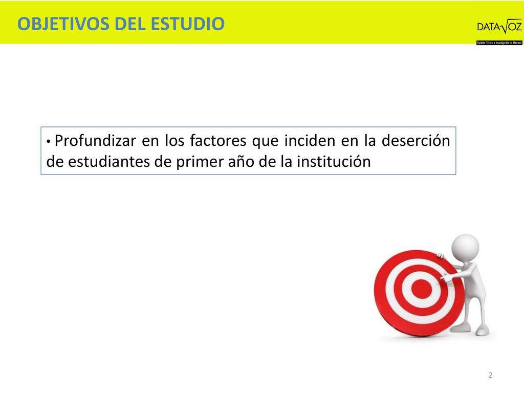 OBJETIVOs DEL ESTUDIO Profundizar en los factores que inciden en la deserción de estudiantes de primer año de la institución.