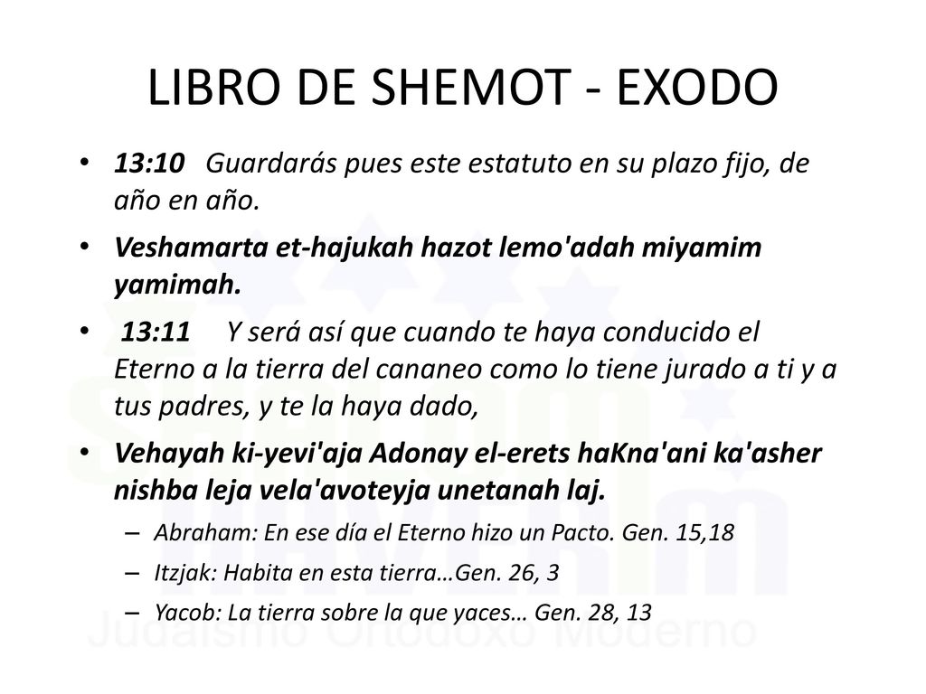 LIBRO DE SHEMOT - EXODO 13:10 Guardarás pues este estatuto en su plazo fijo, de año en año.