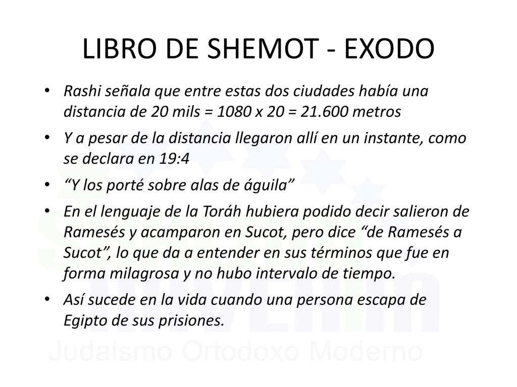 LIBRO DE SHEMOT - EXODO Rashi señala que entre estas dos ciudades había una distancia de 20 mils = 1080 x 20 = metros.