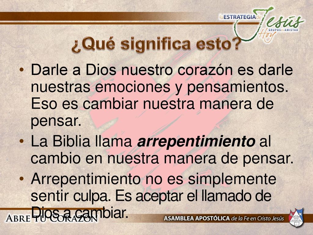 ¿Qué significa esto Darle a Dios nuestro corazón es darle nuestras emociones y pensamientos. Eso es cambiar nuestra manera de pensar.
