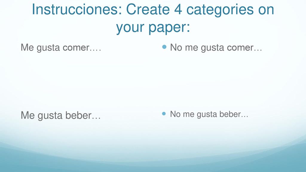 Instrucciones: Create 4 categories on your paper: