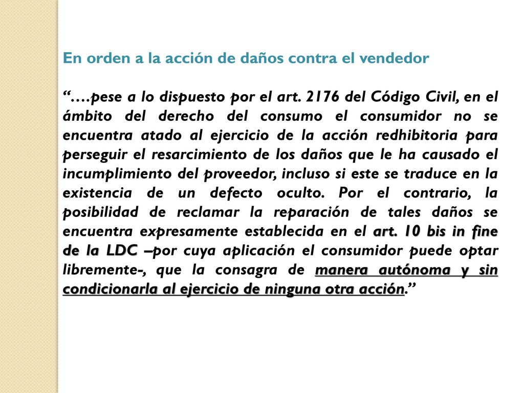 En orden a la acción de daños contra el vendedor