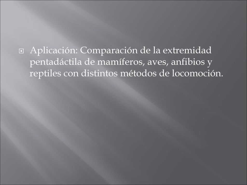Aplicación: Comparación de la extremidad pentadáctila de mamíferos, aves, anfibios y reptiles con distintos métodos de locomoción.