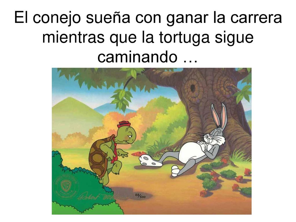 El conejo sueña con ganar la carrera mientras que la tortuga sigue caminando …