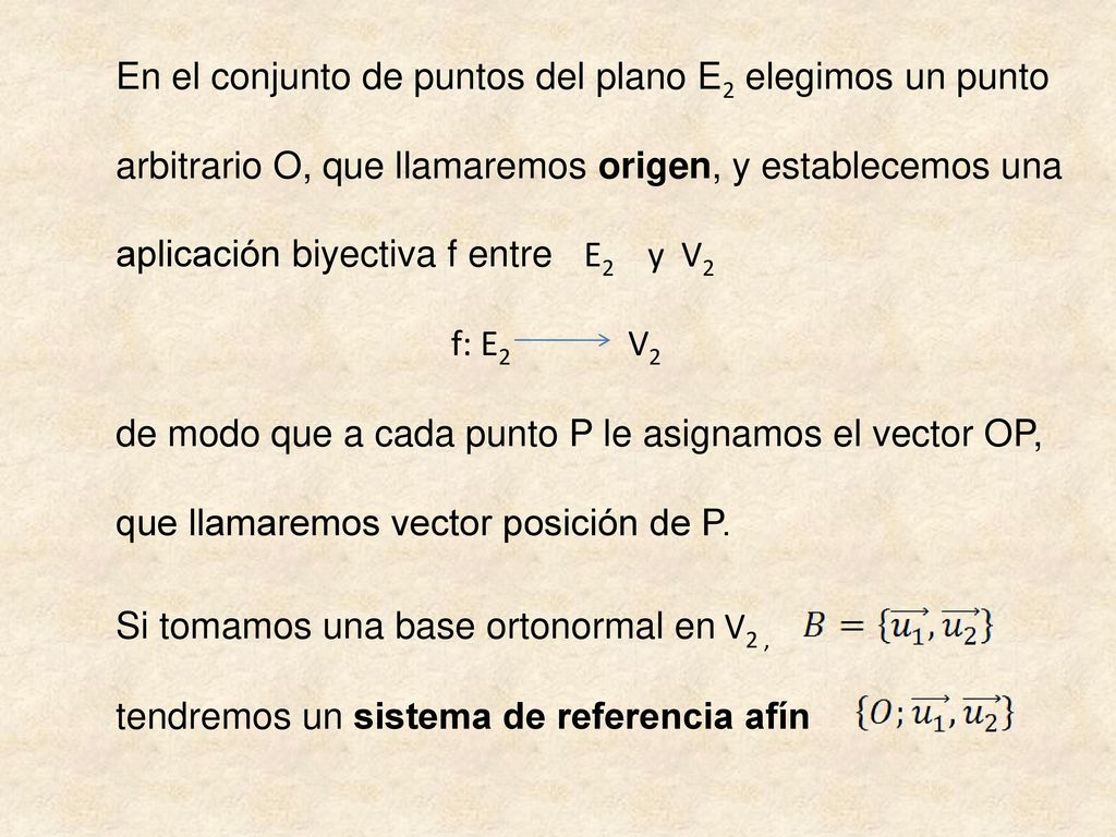 En el conjunto de puntos del plano E2 elegimos un punto
