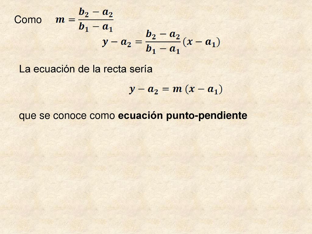 Como La ecuación de la recta sería que se conoce como ecuación punto-pendiente