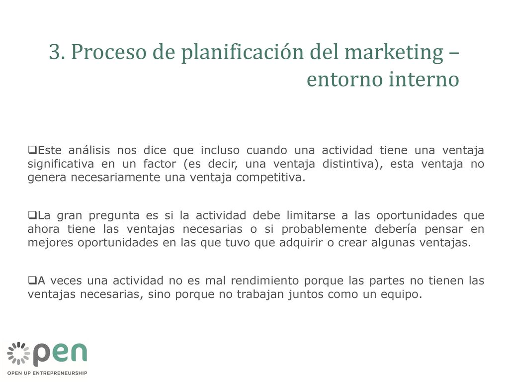 3. Proceso de planificación del marketing – entorno interno