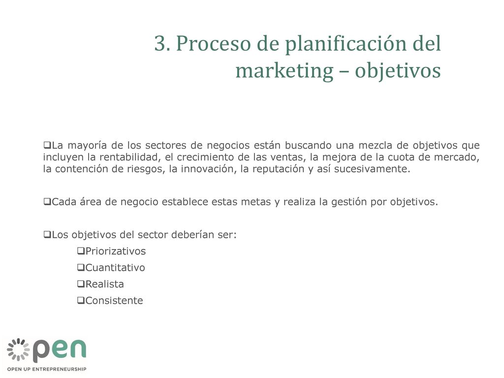 3. Proceso de planificación del marketing – objetivos