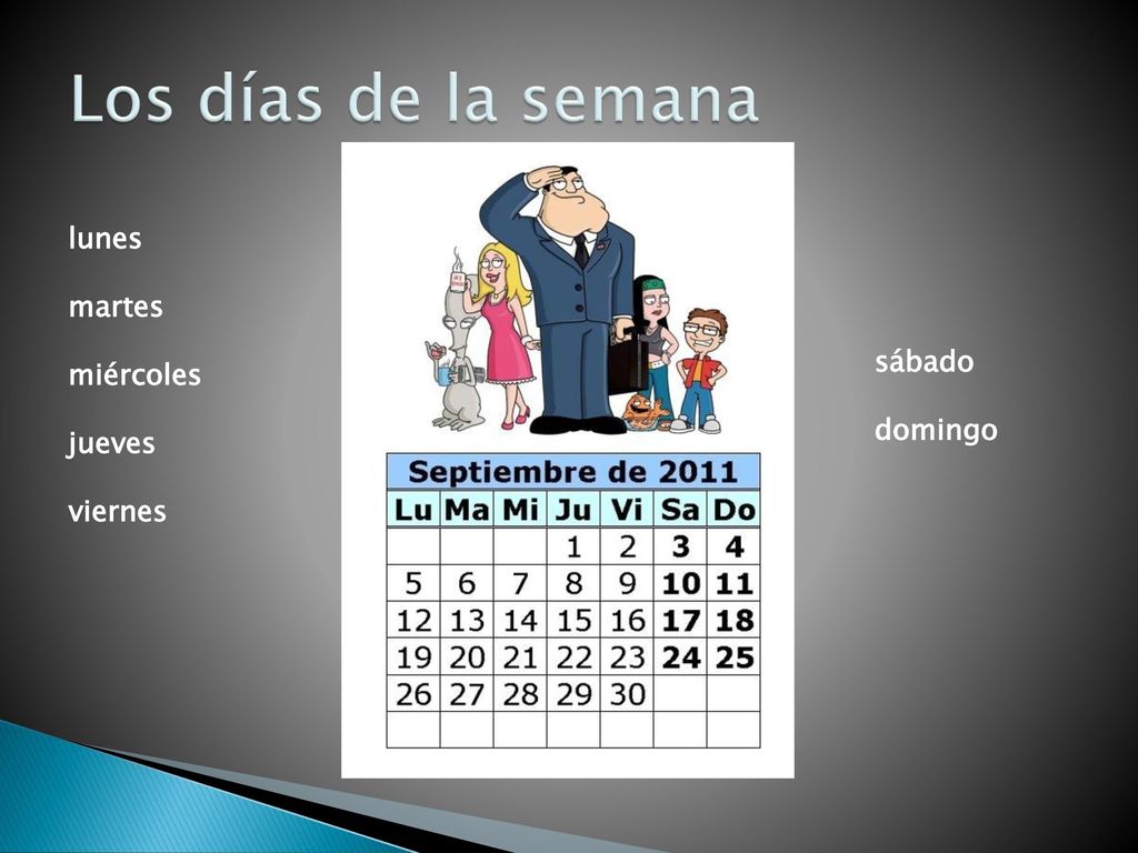 Los días de la semana lunes martes miércoles jueves sábado viernes