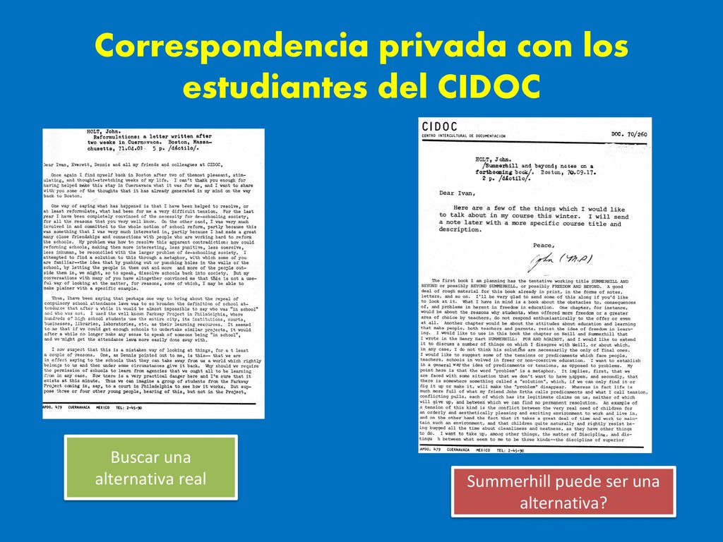 Correspondencia privada con los estudiantes del CIDOC