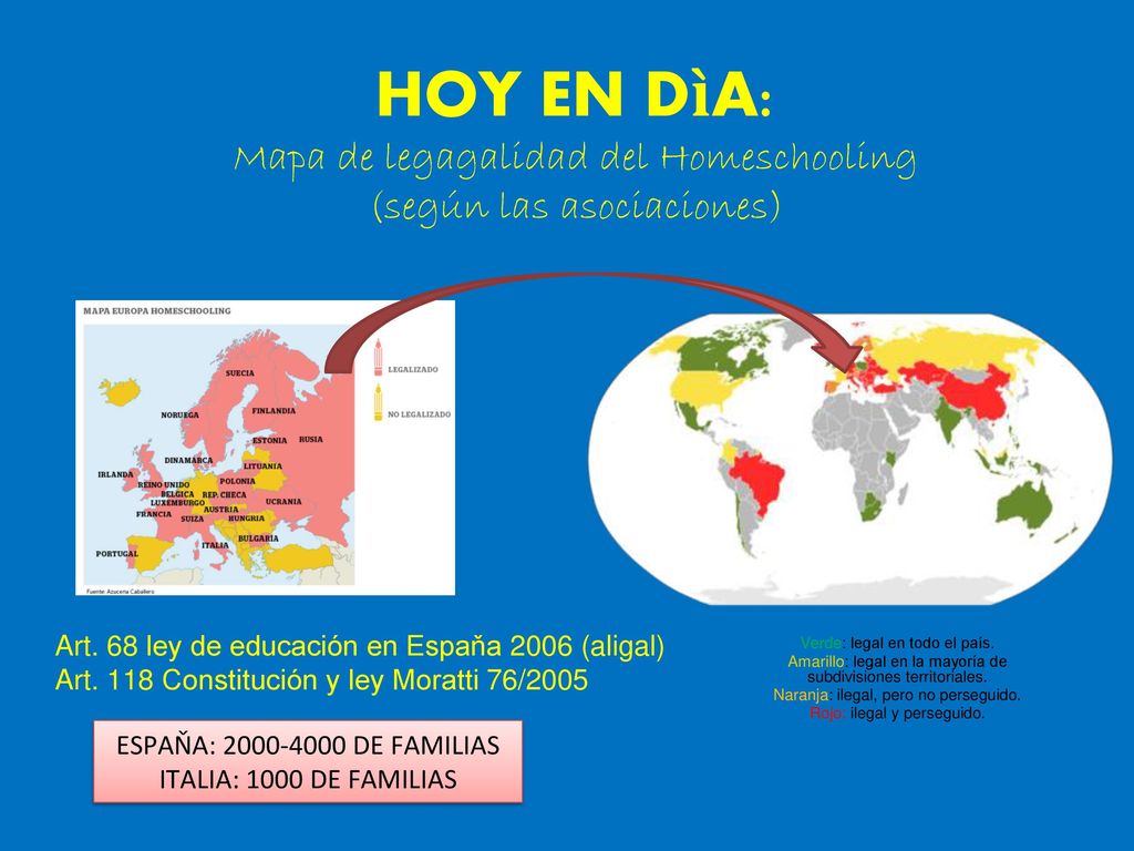 HOY EN DìA: Mapa de legagalidad del Homeschooling (según las asociaciones)