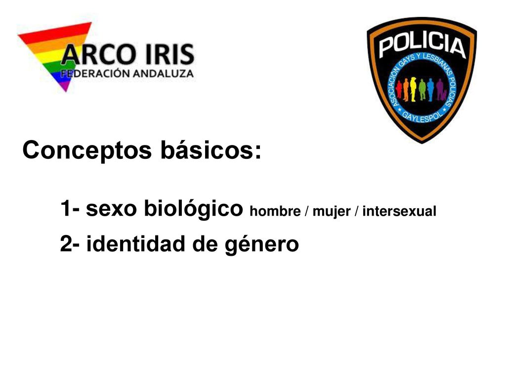Conceptos básicos: 1- sexo biológico hombre / mujer / intersexual 2- identidad de género