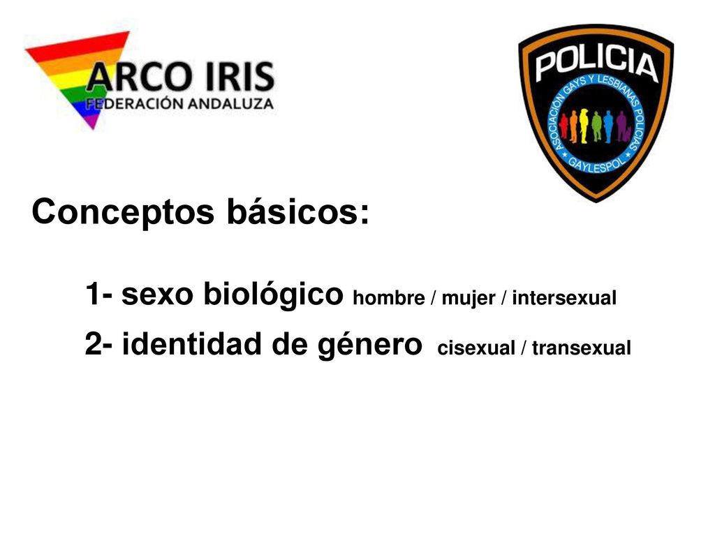 Conceptos básicos: 1- sexo biológico hombre / mujer / intersexual 2- identidad de género cisexual / transexual.