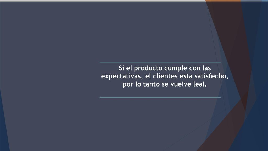 Si el producto cumple con las expectativas, el clientes esta satisfecho, por lo tanto se vuelve leal.