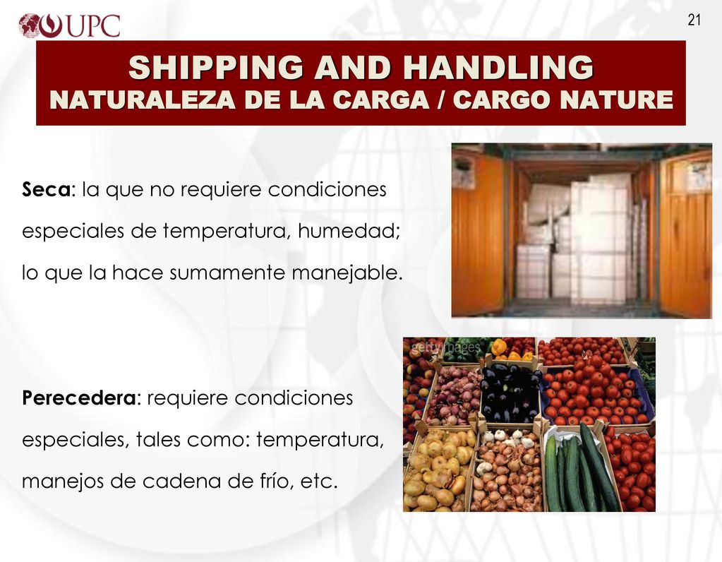 SHIPPING AND HANDLING NATURALEZA DE LA CARGA / CARGO NATURE