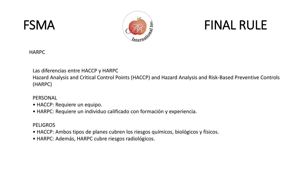 FSMA FINAL RULE HARPC Las diferencias entre HACCP y HARPC
