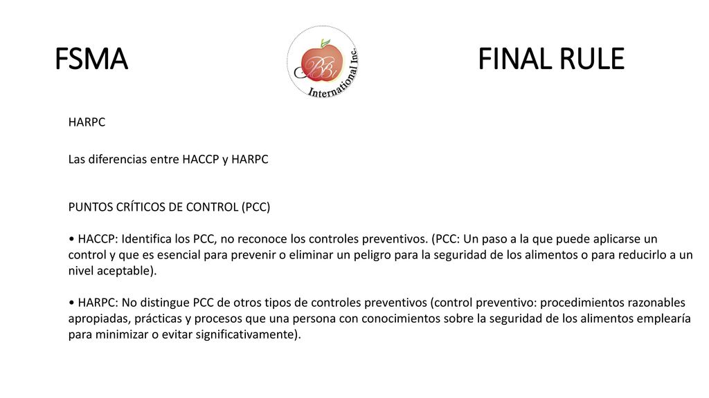 FSMA FINAL RULE HARPC Las diferencias entre HACCP y HARPC