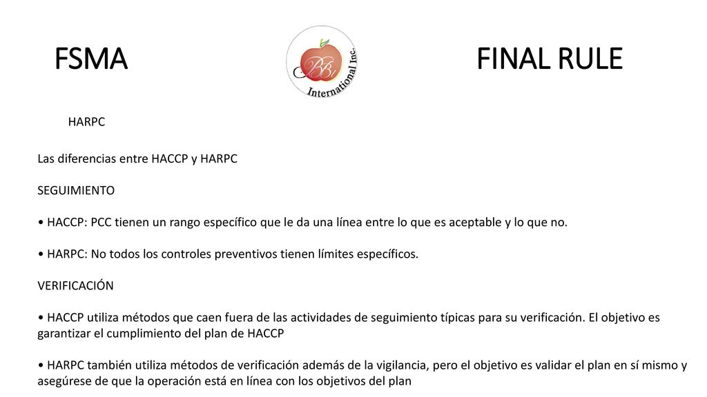 FSMA FINAL RULE HARPC Las diferencias entre HACCP y HARPC SEGUIMIENTO