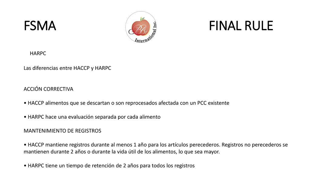 FSMA FINAL RULE HARPC Las diferencias entre HACCP y HARPC