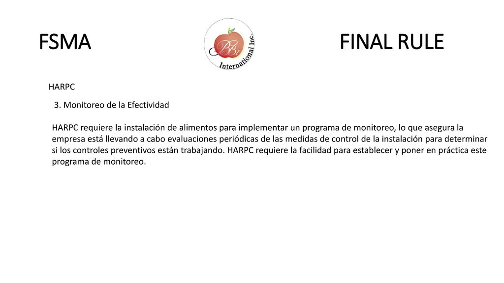 FSMA FINAL RULE HARPC 3. Monitoreo de la Efectividad