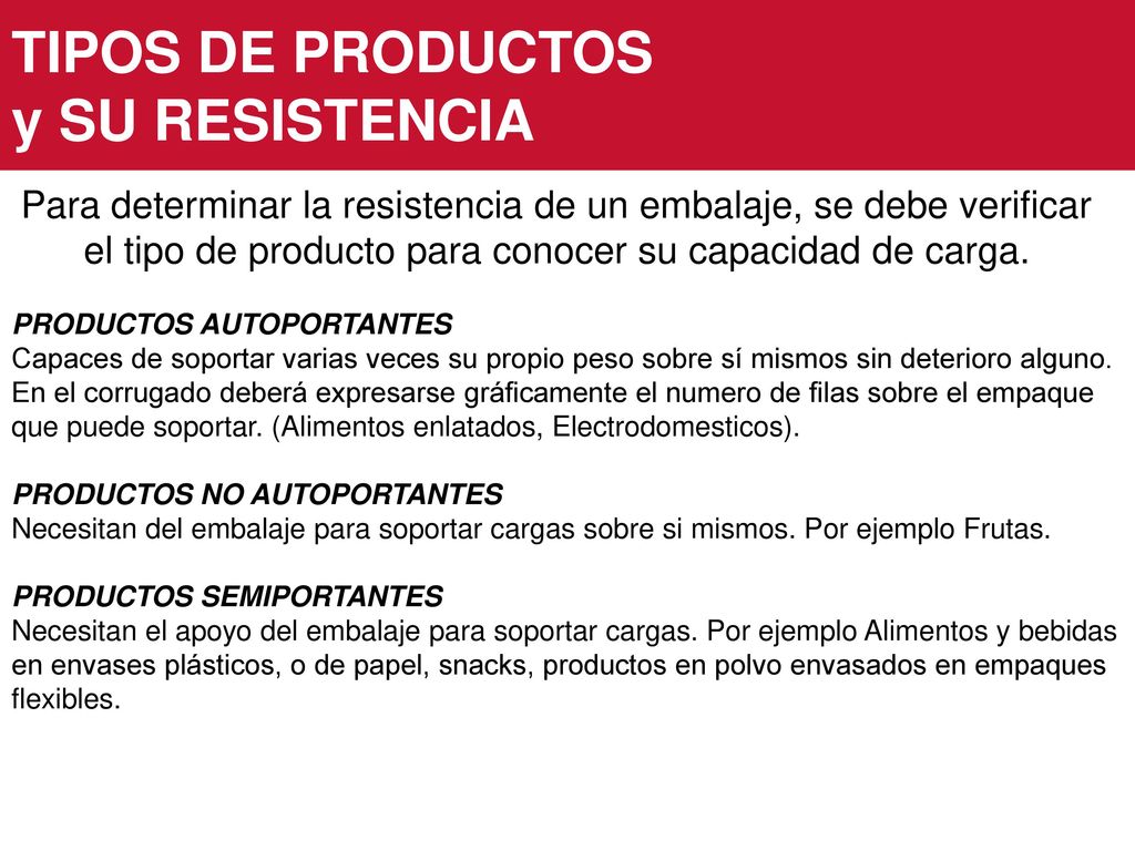 TIPOS DE PRODUCTOS y SU RESISTENCIA